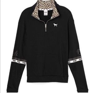 PINK cheetah print half zip pullover